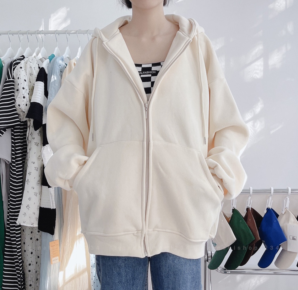 Áo Khoác Hoodie Nhiều Màu Chất Nỉ Trơn Bông Dày Vải Mềm Không Xù Lông Có Khóa Kéo Form To Rộng Freesize Mũ Rộng Jess-HZT