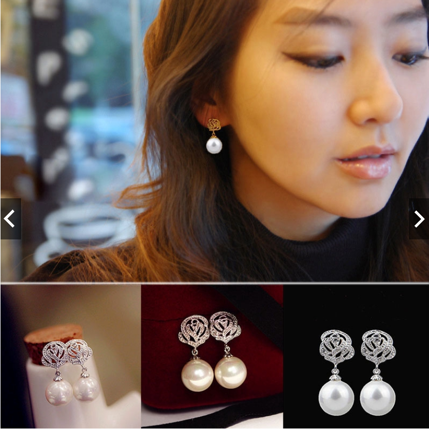 Khuyên Tai Mặt Hoa Hồng Gắn Ngọc Trai Nhân Tạo Thanh Lịch Thời Trang dành cho nữ.