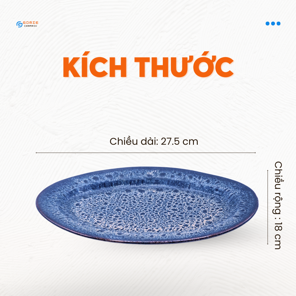 Đĩa Bầu Dục KT27,5x8 Màu Men Xanh Cẩm Lai