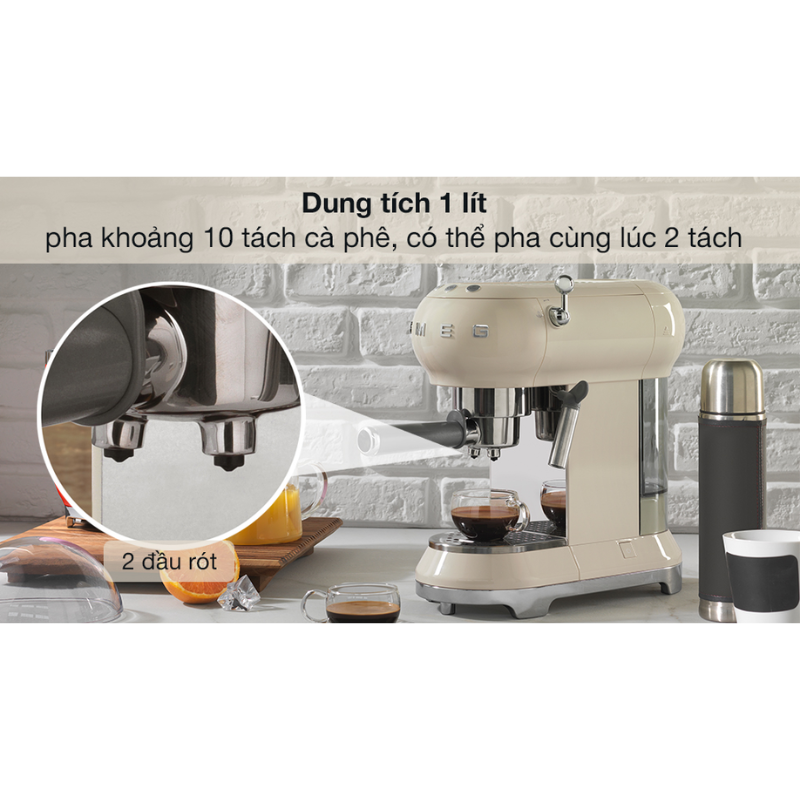Máy pha cà phê Smeg màu kem ECF01CREU Hàng Chính Hãng