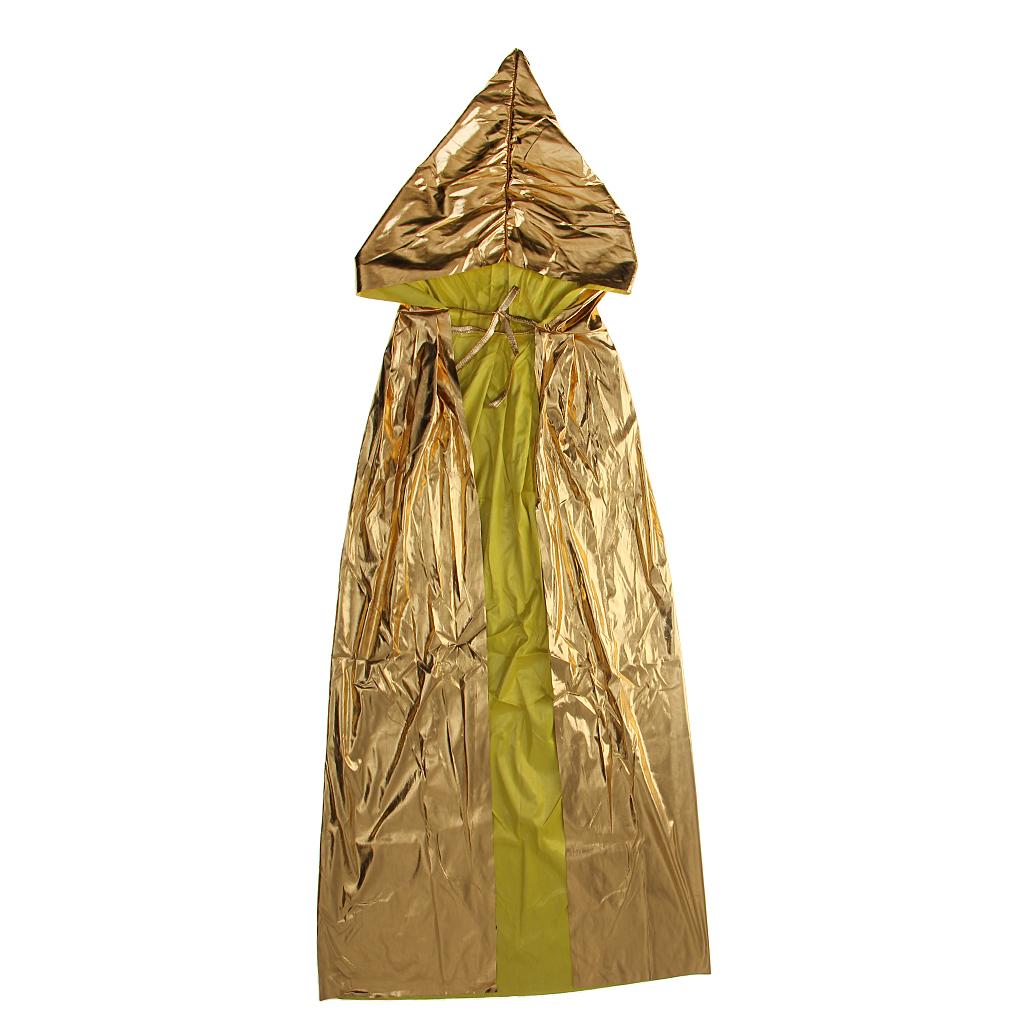 Kids Shiny Cloak Hooded Cape Wizard Witch Costume Party Fancy Dress Gold
