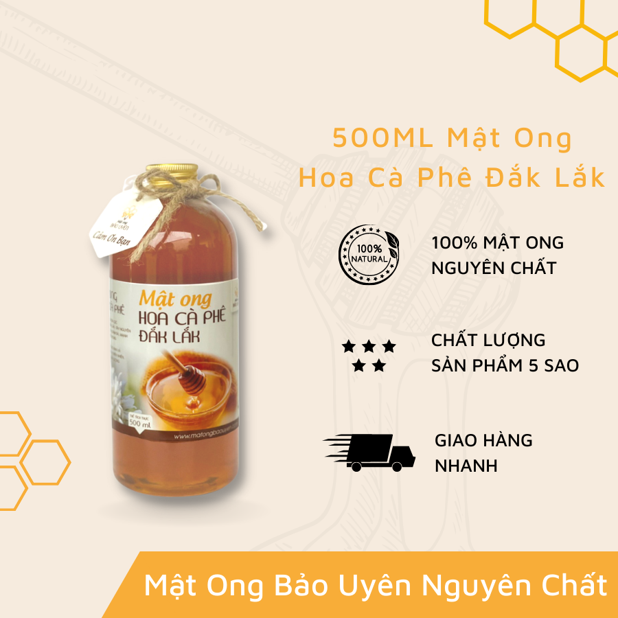 Mật Ong Hoa Cà Phê Nguyên Chất Bảo Uyên Chống Oxy Hóa Tăng Cường Sức Đề Kháng Loại Chai Dung Tích 500ml