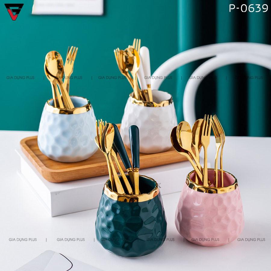 Lọ Sứ Đựng Nĩa Trái Cây, Muỗng Cafe Cao Cấp | Gia Dụng Plus