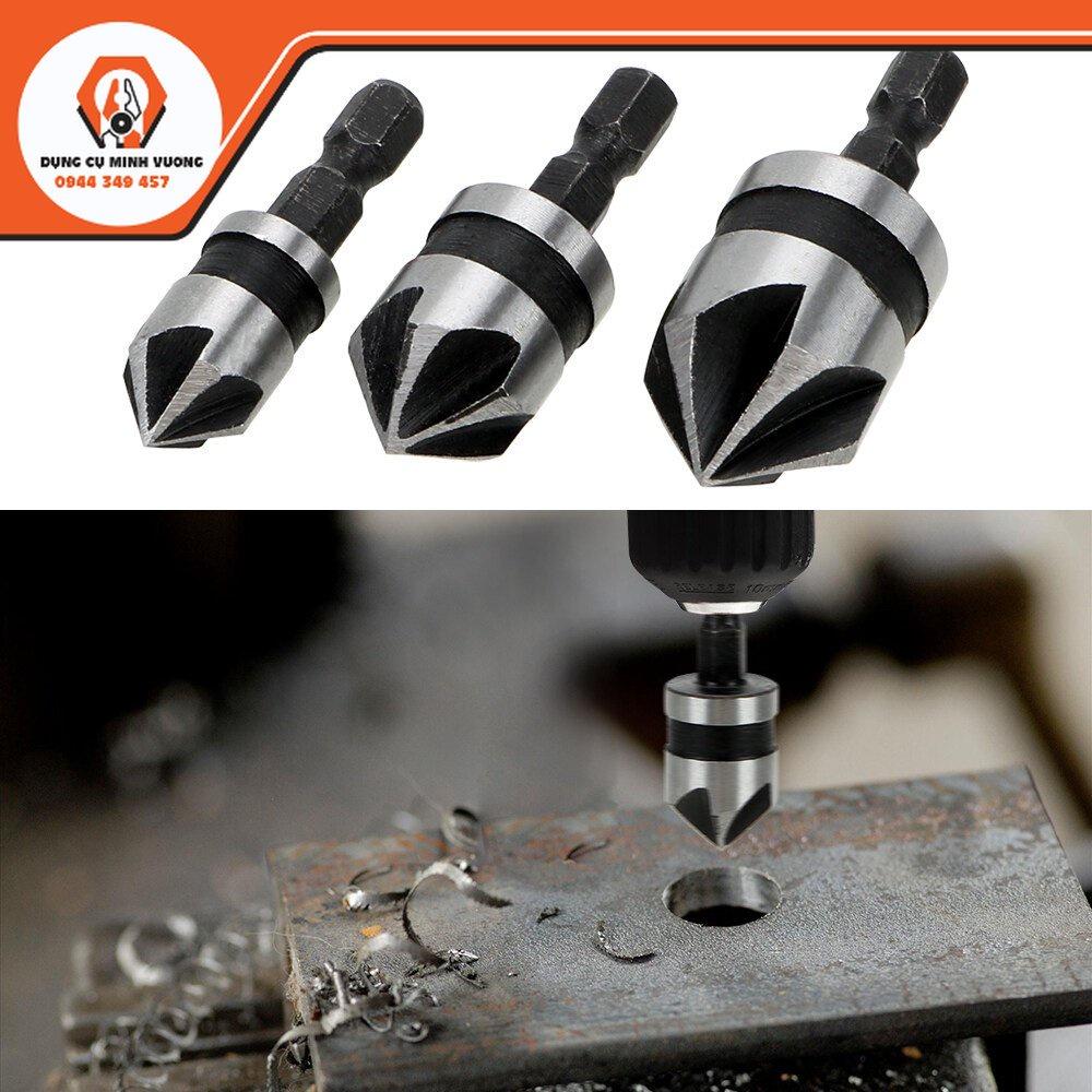 Bộ 3 mũi khoan vát mép góc bằng thép carbon 90 độ chuôi lục giác 5 khóe