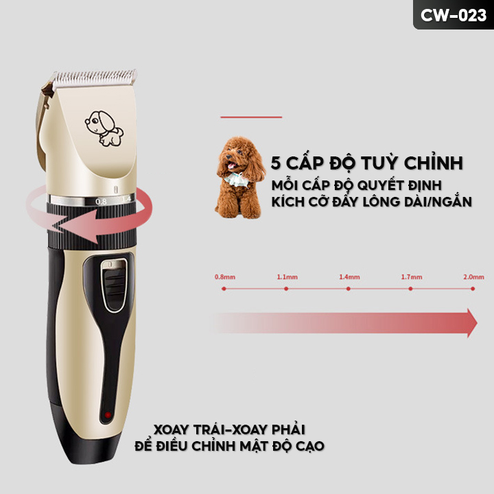 Tông Đơ Cắt Lông Chó Mèo Bộ Đầy Đủ Phụ Kiện Có Đủ Kích Thước Từ 3-12mm CW-023