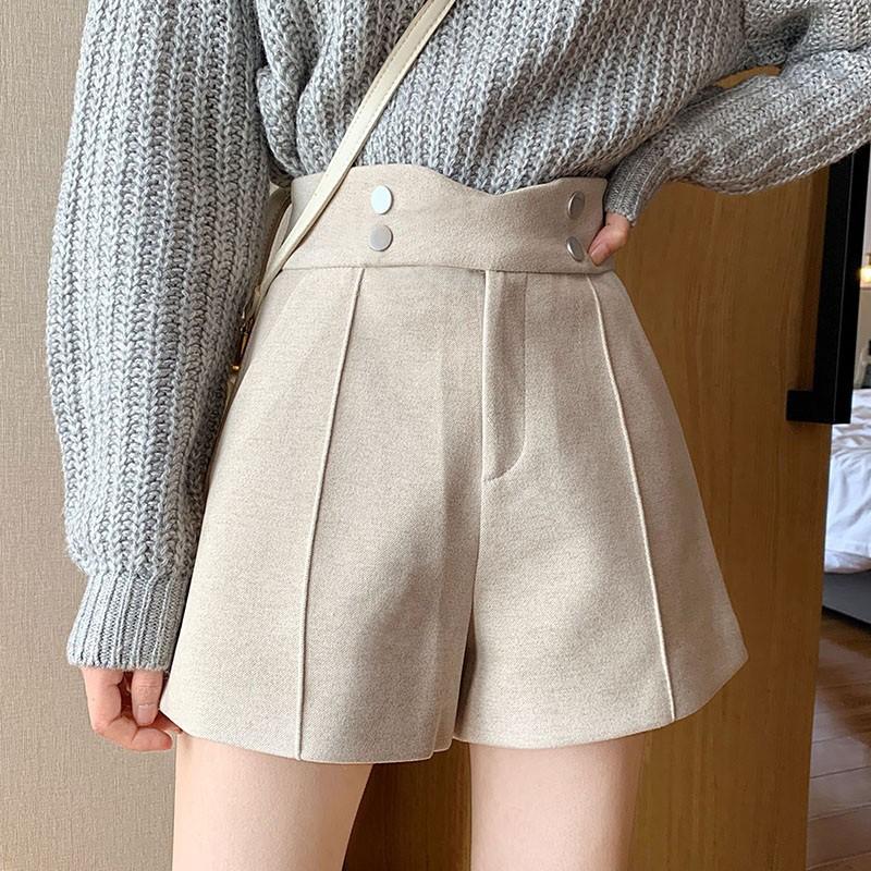 Quần đùi vải len ống rộng kiểu dáng thời trang phong cách Hàn Quốc dành cho nữ