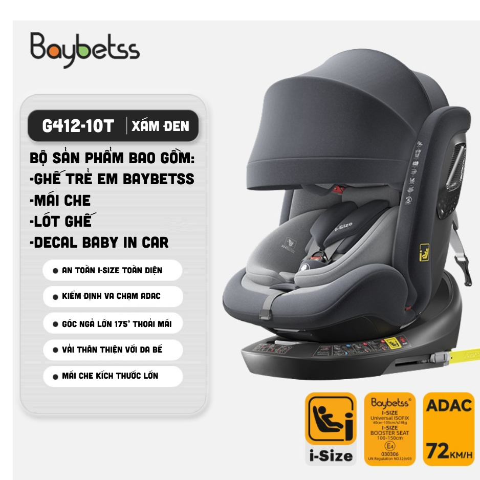(Hàng Chính Hãng) Ghế Ngồi Ô Tô Cho Bé Có Khóa Chốt An Toàn i-Size/ADAC/ISOFIX Dành Cho Từ Sơ Sinh Đến 12 Tuổi Baybetss