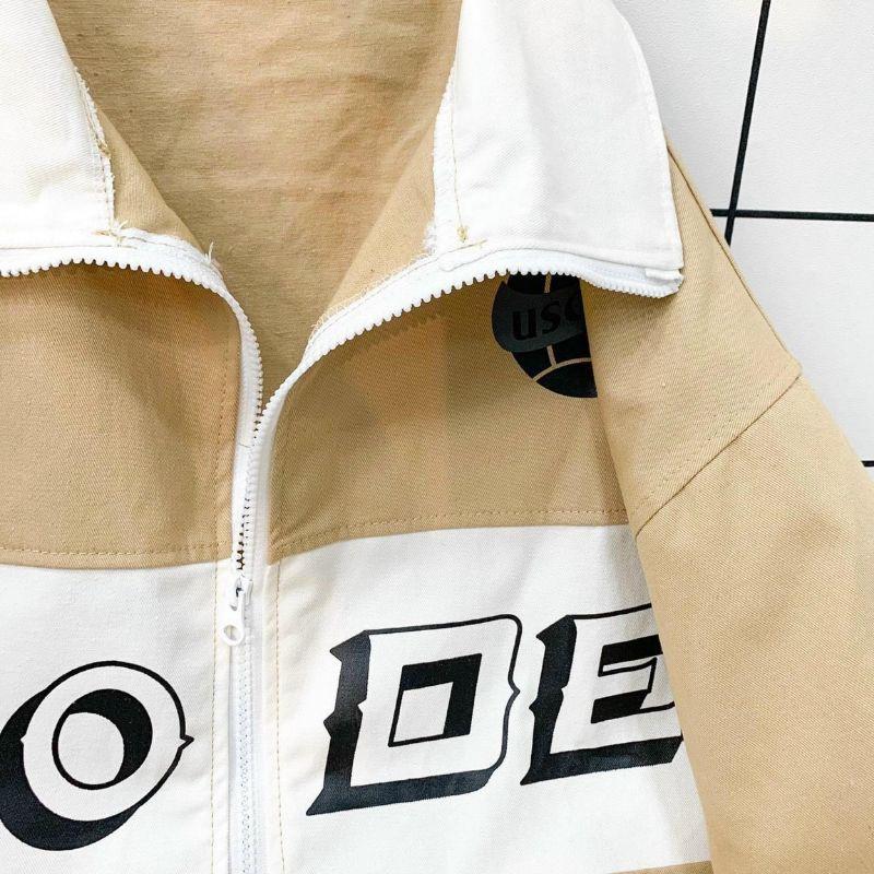 Áo khoác kaki USODEL _ Mẫu Áo kaki jacket túi hộp kéo zip in chữ phối màu unisex nam nữ thời trang mới phong cách hàn