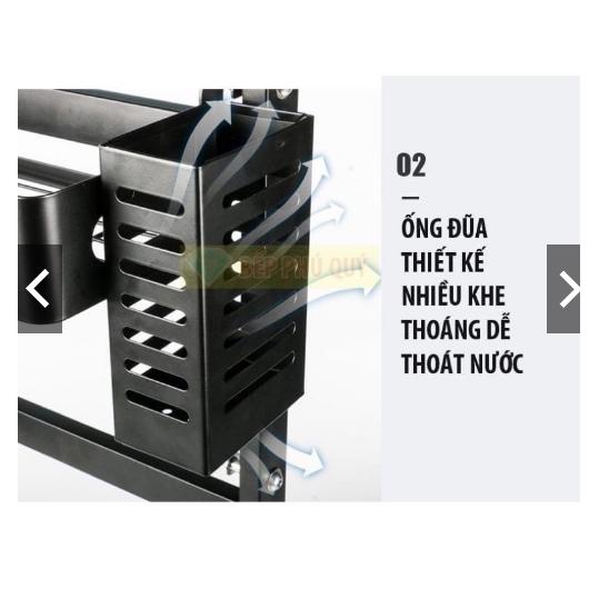 Kệ gia vị thép đen đa năng 2 tầng có ống cắm đũa và giá để thớt quá tiện