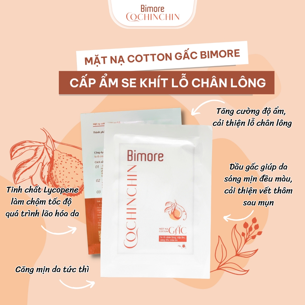 Mặt nạ Cotton Gấc Bimore cấp ẩm se khít lỗ chân lông, sáng da, mờ thâm