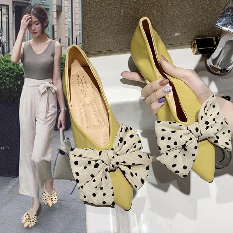 Giày Búp Bê Da Đính Nơ Xinh Xắn Cho Nữ