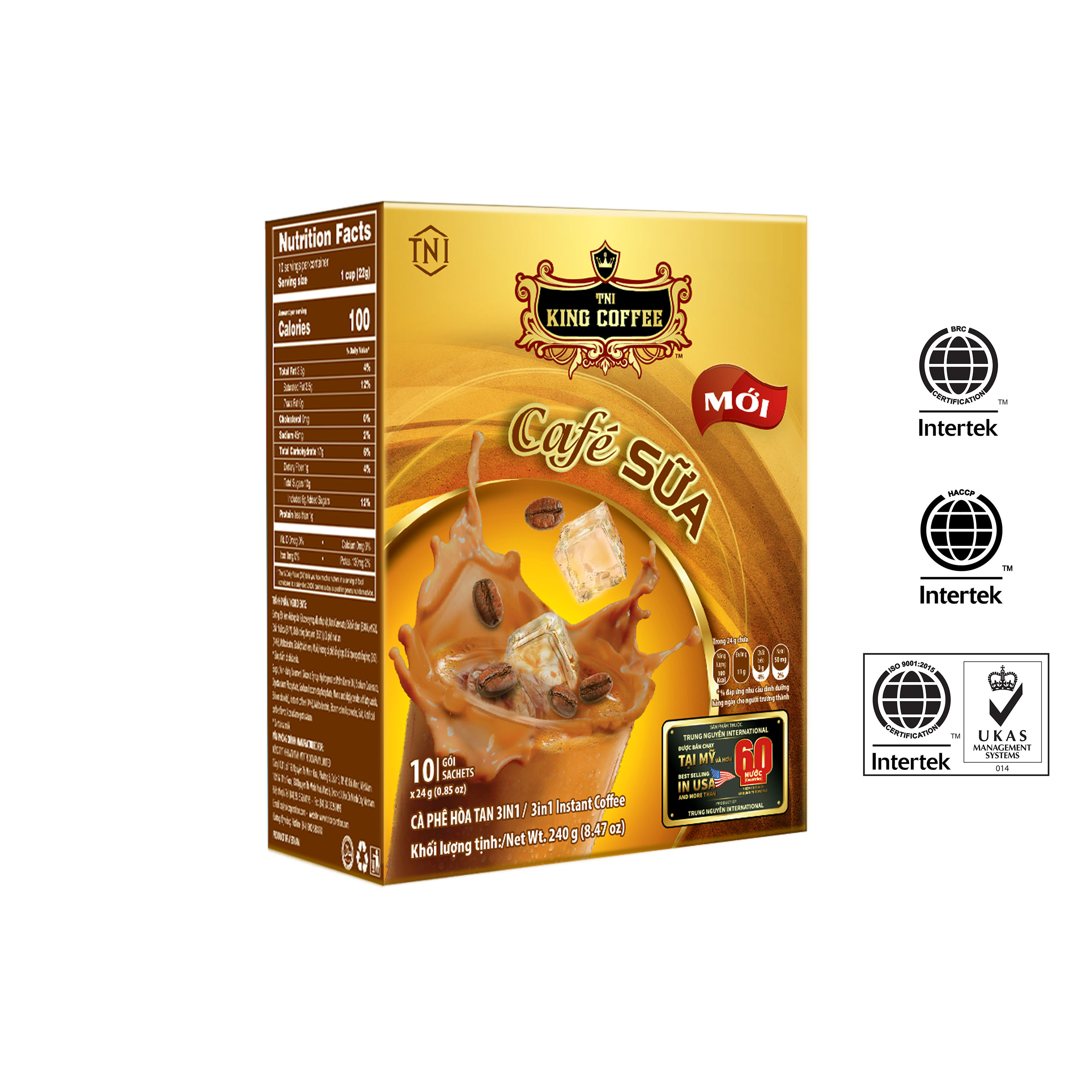 Combo 1 Cà Phê Hòa Tan Espresso KING COFFEE - Hộp 100 gói x 2.5g + Tặng 1 Cà Phê Sữa PLUS Hòa Tan 3in1 KING COFFEE - Hộp 10 gói x 20g