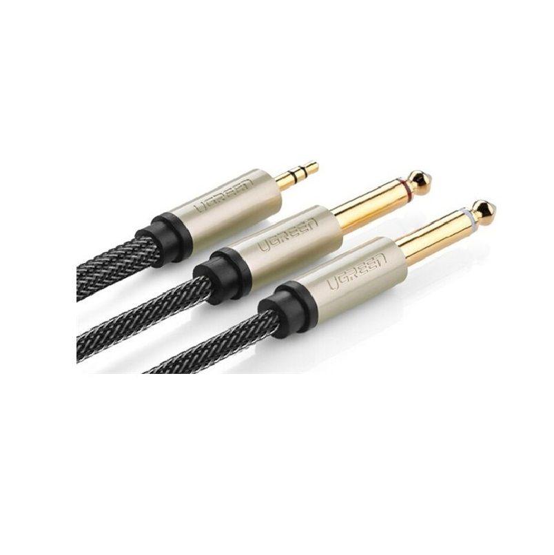 Ugreen UG10622AV126TK 12M màu đen Cáp Audio chống nhiễu 3.5mm ra 2 đầu 6.5mm mạ vàng 24K - HÀNG CHÍNH HÃNG