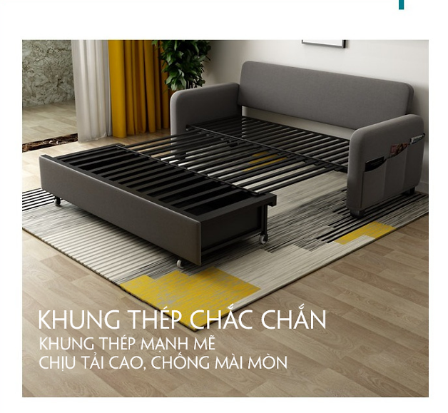 GIƯỜNG SOFA THÔNG MINH GẤP GỌN KHUNG THÉP CHỊU LỰC. KT 1m6 x 1m9 TẶNG KÈM 3 GỐI CÙNG TONE Nội Thất Juno Sofa