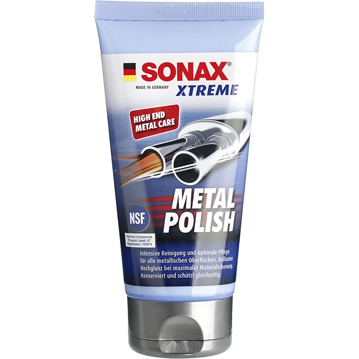 Kem đánh bóng kim loại chuyên dụng Metal Polish Sonax 204100 150ml - Tăng độ sáng bóng, tẩy sạch rỉ sét, vết ố màu, không làm xước, bảo vệ ảnh hưởng của thời tiết