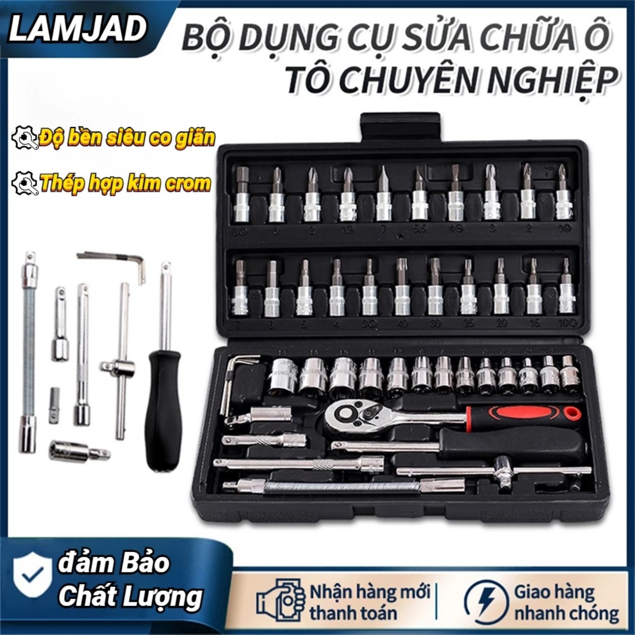 [ĐÁNG MUA] Bộ Dụng Cụ Mở Bu-lông &amp; Ốc Vít Sửa Chữa Ô Tô và Xe Máy - 46 Chi Tiết Cầm Tay Cao Cấp Loại Tốt