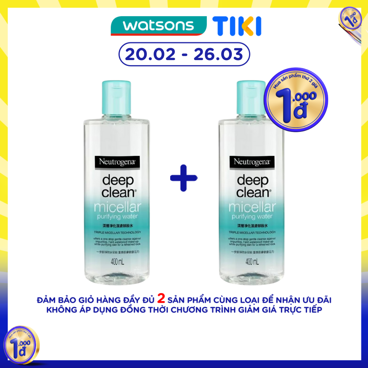 Nước Tẩy Trang Neutrogena Deep Clean Micellar Purifying Water Làm Sạch Da 400ml