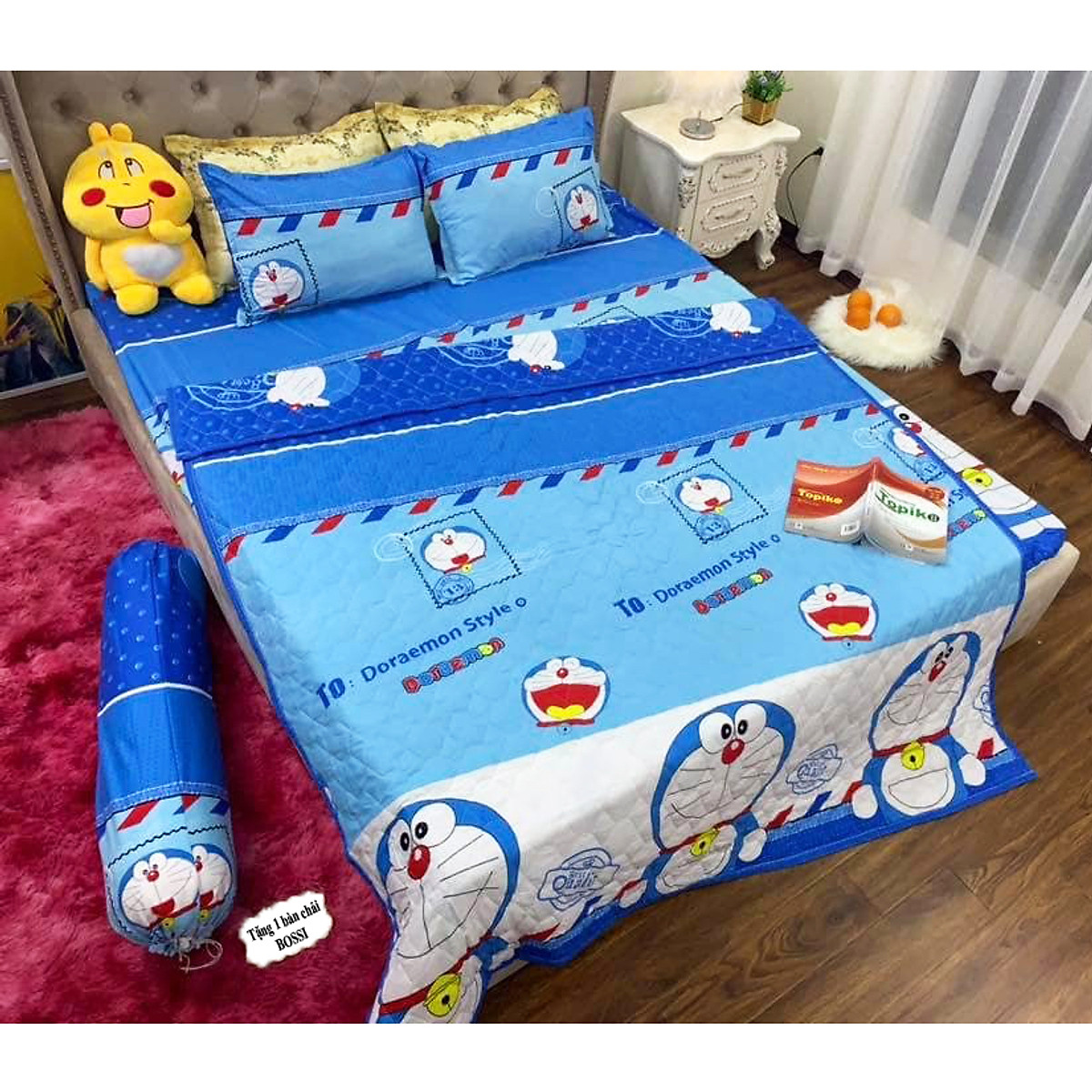 Chăn Thu Hè Cotton Poly Doremon Thư - Tặng 1 Bàn Chải BOSI