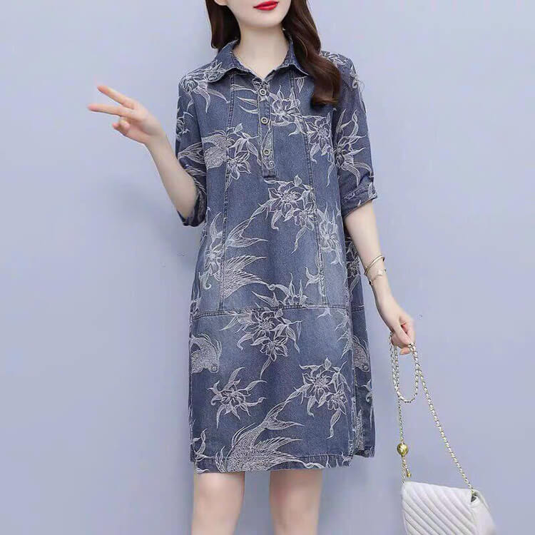 Đầm jean suông họa tiết nổi