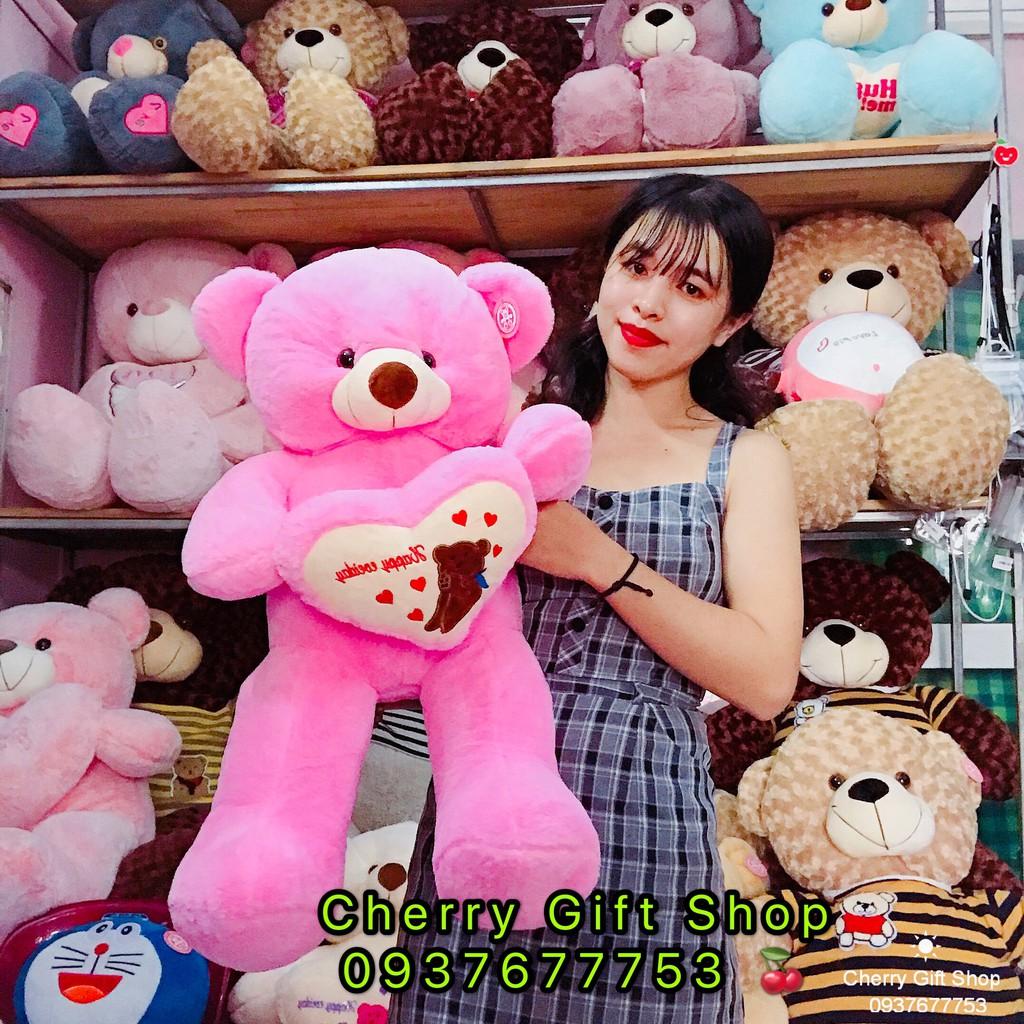 Gấu Bông Teddy Ôm Tim Cao Cấp 90cm Ảnh Shop Chụp