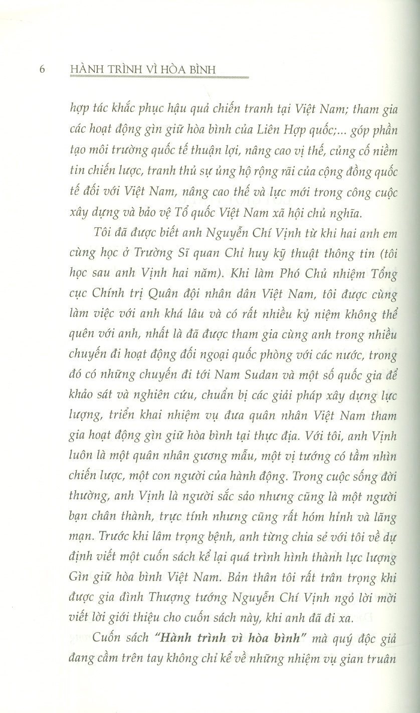 Sách Hành Trình Vì Hòa Bình (Hồi ức) - Nguyễn Chí Vịnh