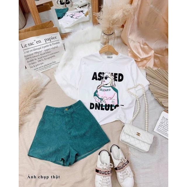 Bộ đùi nữ áo cô gái DLZARD mix quần sooc tăm siêu hot
