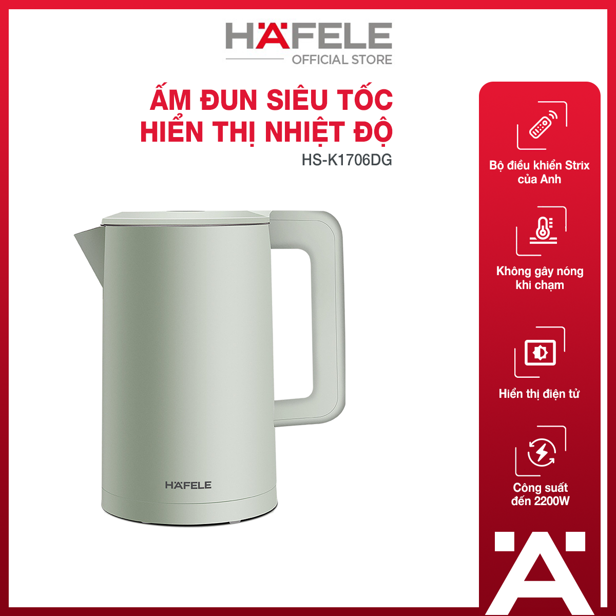 [New] Ấm đun siêu tốc hiển thị nhiệt độ Hafele HS-K1706DG 535.43.549 - Hàng chính hãng