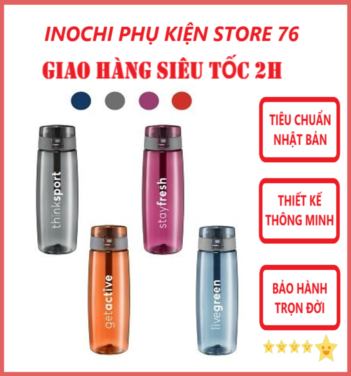 Bình Nước Thể Thao Kita Active Sản Xuất Theo Tiêu Chuẩn Nhật Bản An Toàn Cho Người Dùng- Chính hãng inochi ( Tặng kèm khăn lau đa năng pakasa)