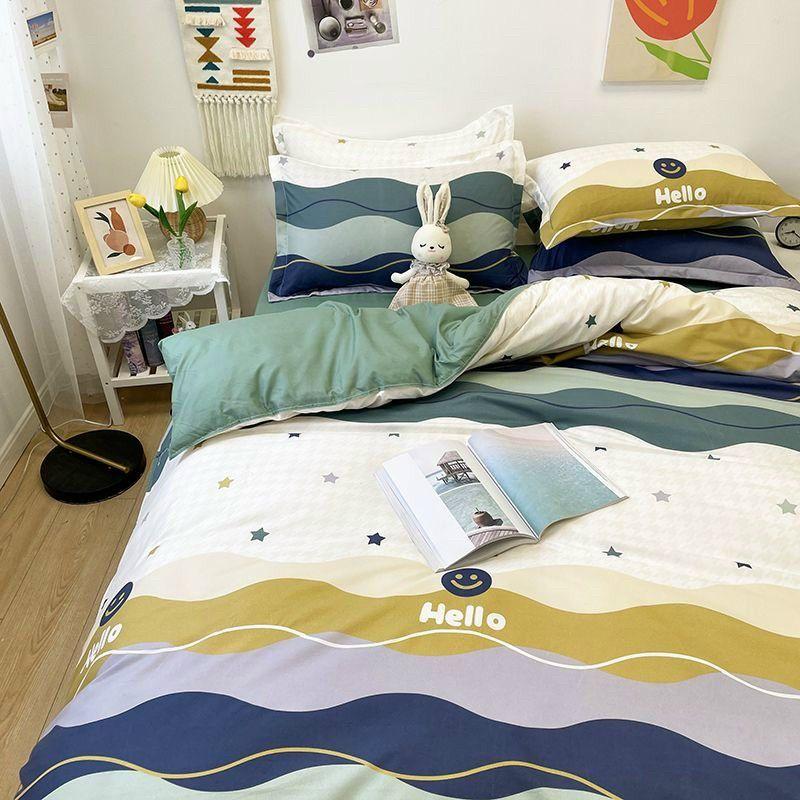 Bộ Chăn Ga Gối Cotton Poly Sóng Nước Xanh