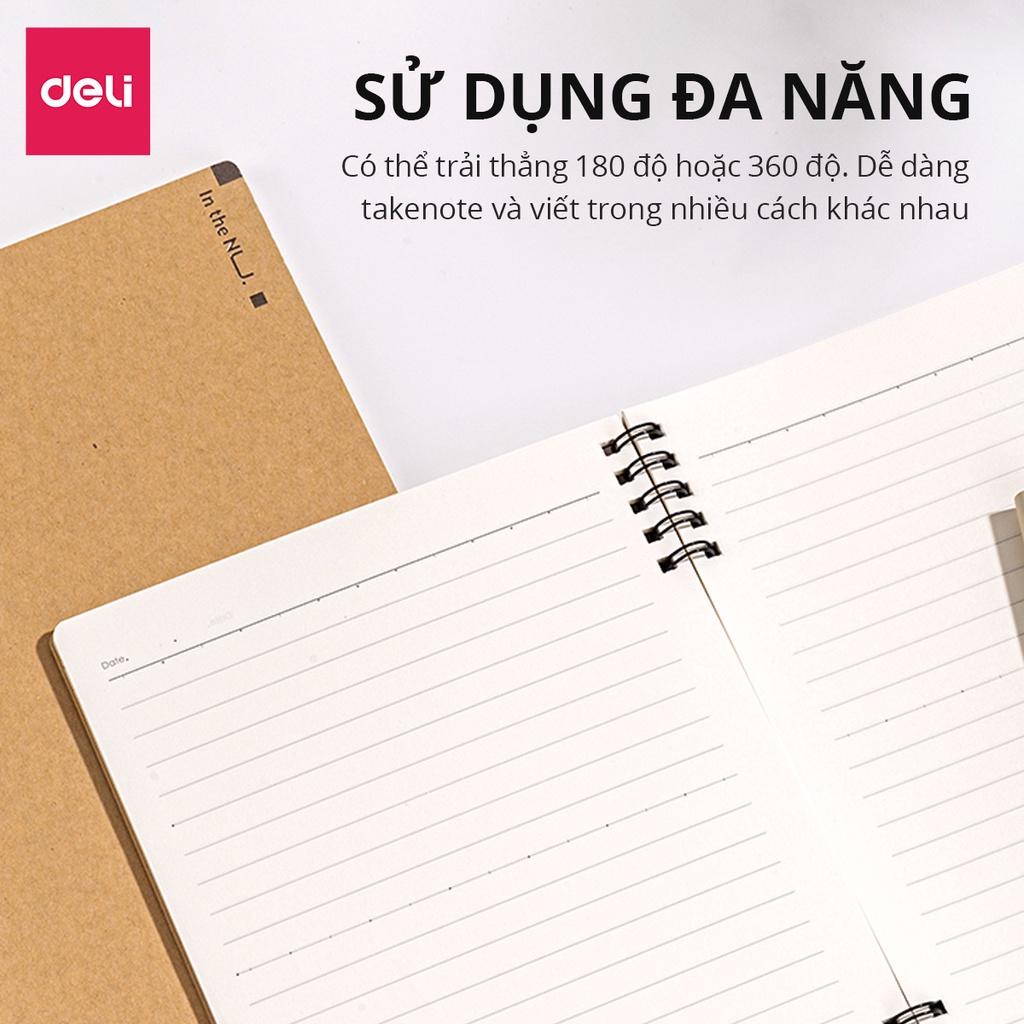 Sổ Còng Gáy Xoắn 10 Còng Bìa Kraft A5 60 Trang Kẻ Ngang Nusign Deli - Phù Hợp Làm Sổ Kế Hoạch Planner Sử Dụng Như Tập Vở Học Sinh - NS291