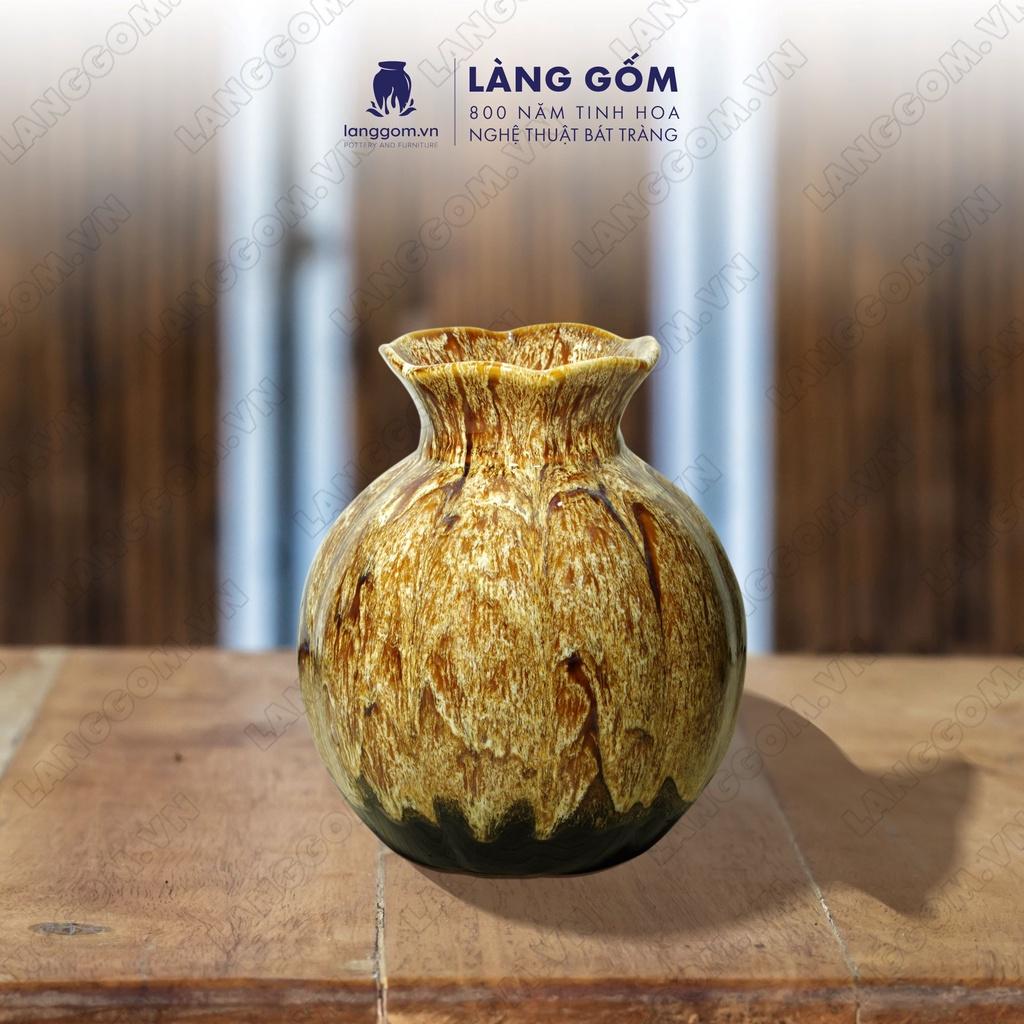 Bình hoa, lọ hoa Gốm sứ Bát Tràng cao cấp men hỏa biến dáng quả hồng dùng làm quà tặng, trang trí - Làng Gốm Bát Tràng