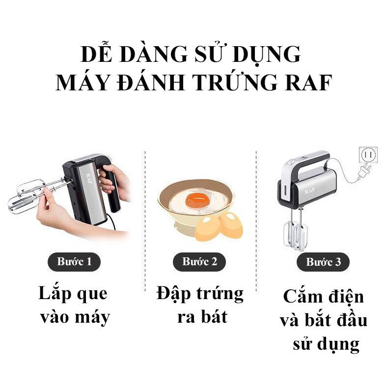 Máy đánh trứng RAF công suất 300W với 5 chế độ điều chỉnh tốc độ đánh đều đánh mịn REKKY - HÀNG CHÍNH HÃNG