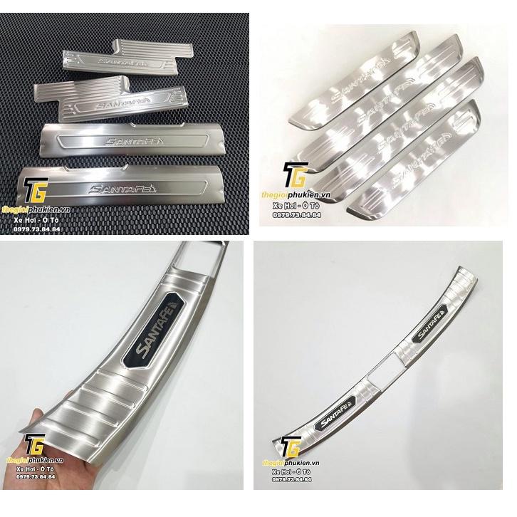 BỘ SẢN PHẨM Nẹp bước chân CẢ BỘ và ốp chống trầy cốp TRONG Hyundai Santafe 2021 - Mẫu Inox