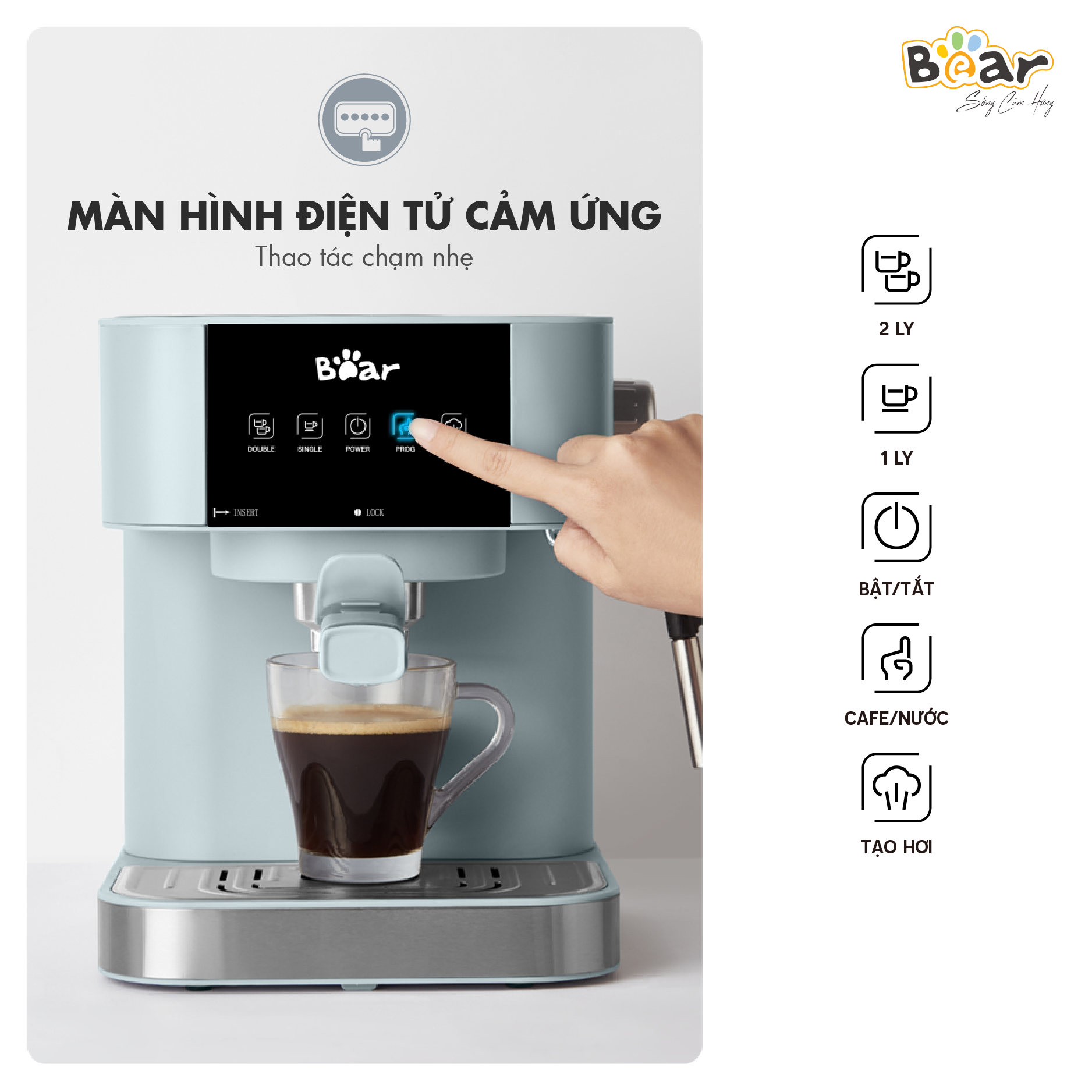 [Hàng Chính Hãng]Máy Pha Cà phê Tự Động Bear CF- B15V1. Pha Espresso, Americano, Cappuccino, Mocha, Latte – Xanh nhạt