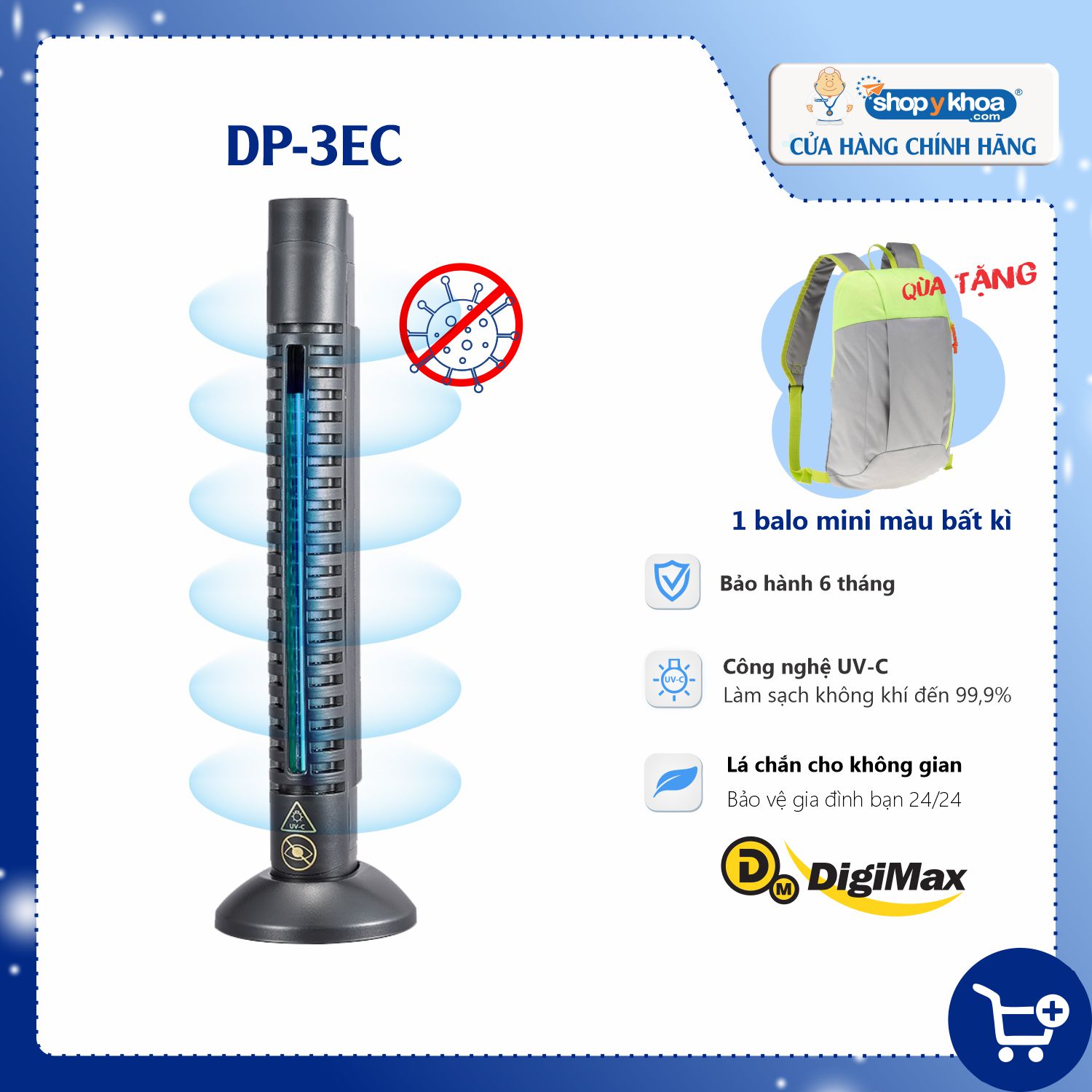 Máy diệt khuẩn Digimax UV-C thiết kế cầm tay. Pin sạc USB 5V