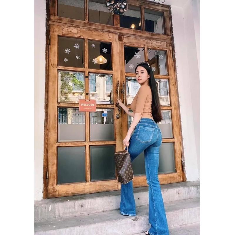 HOT.QUẦN LOE DÁNG DÀI XANH jeans Size ĐẠI LAI CUỐN- Nguyễn Na shop chụp