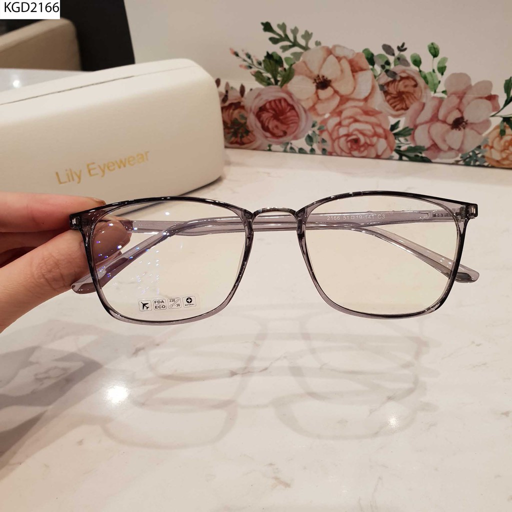 Gọng Kính Cận 2166 Hàn QuốcKính Giả Cận Mắt Kính Vuông Cầu Kính Kim Loại Kính Không Độ Có Hộp Đựng Khăn Lau
