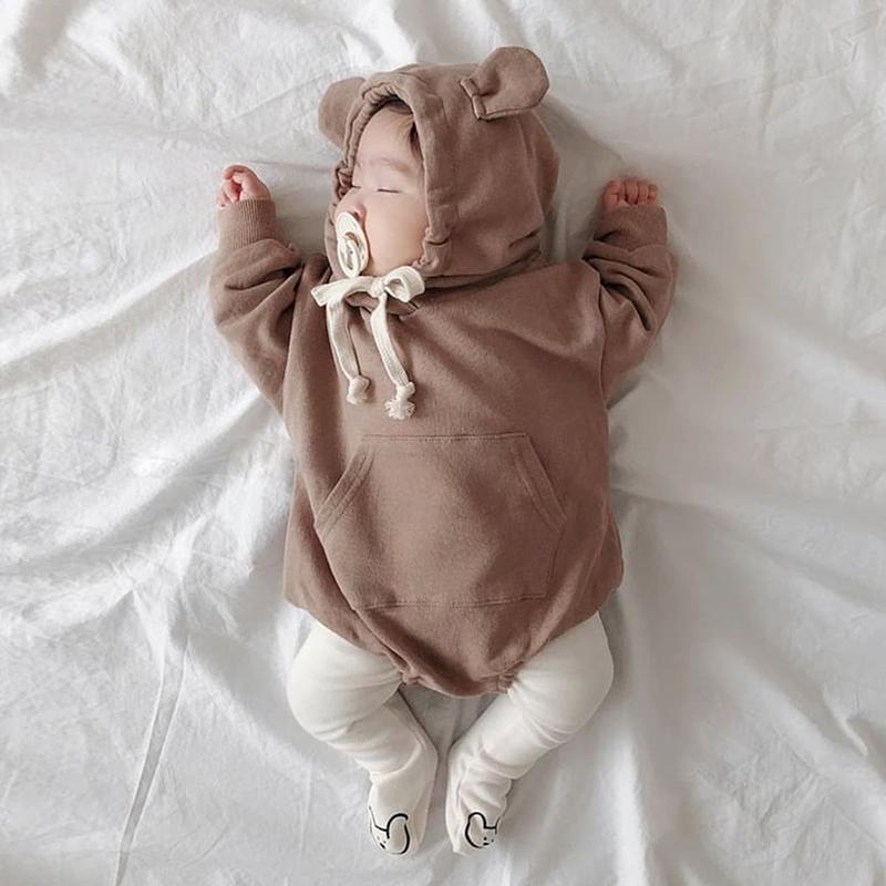 Bé Bé Trai Bé Gái Quần Áo Hoodie Tay Dài Dễ Thương Chắc Chắn Romper Áo Liền Quần Mùa Xuân, Mùa Thu Cotton Nguyên Chất Cho Trẻ Sơ Sinh Trẻ Em Trang Làm Dày Liền Quần