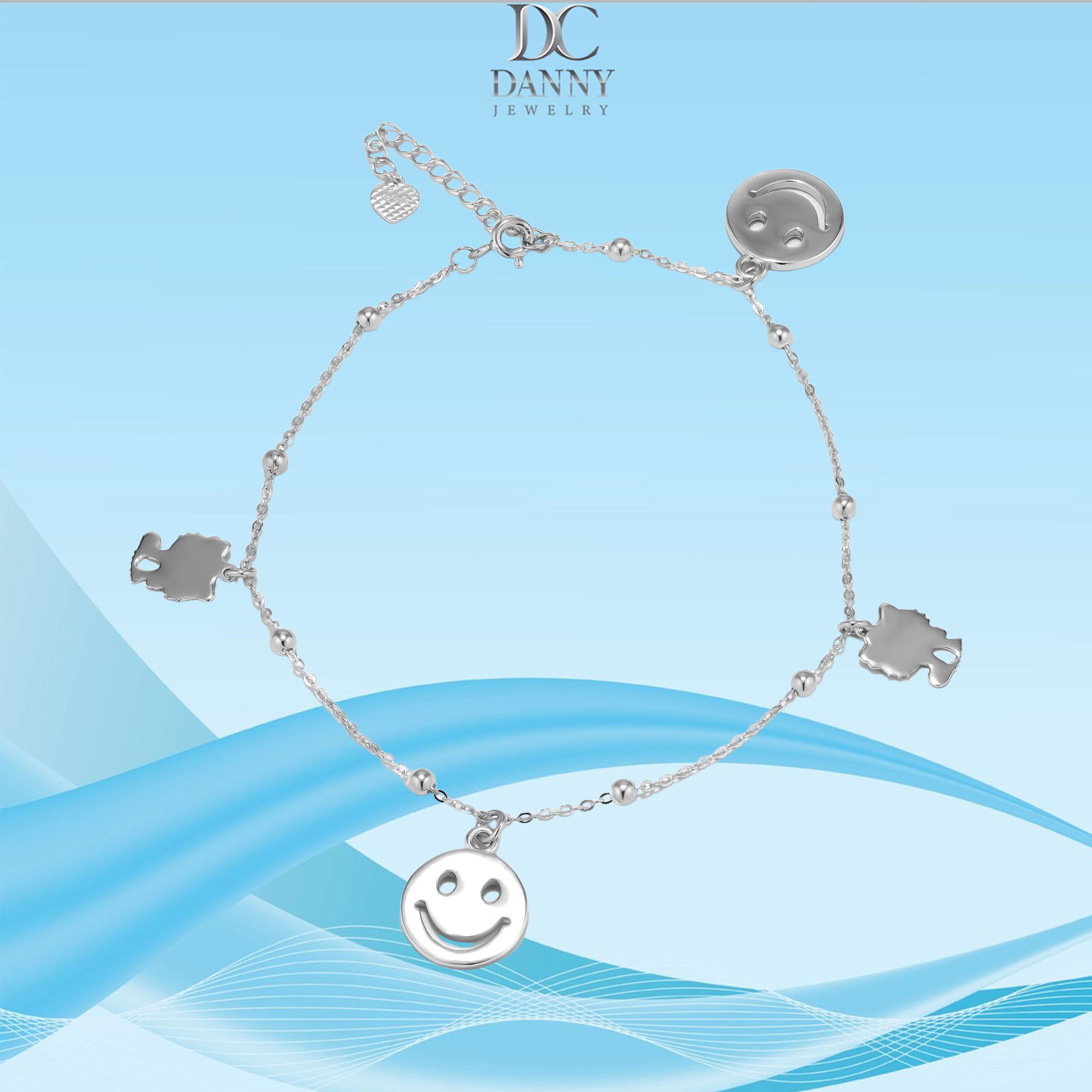 Lắc Chân Danny Jewelry Bạc 925 Xi Rhodium Hoạ Tiết Hình Mặt Cười LACY427
