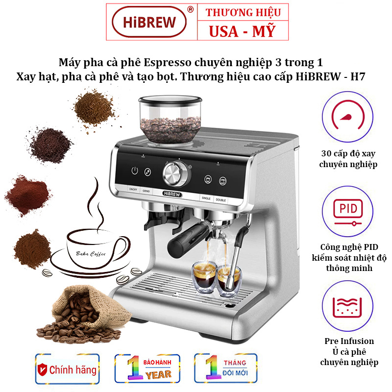 Máy pha cà phê Espresso chuyên nghiệp 3 trong 1, thương hiệu Mỹ cao cấp HiBREW CM5020 - HÀNG NHẬP KHẨU