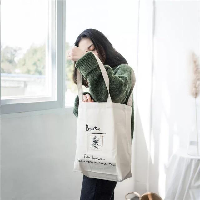 TÚI TOTE BAG TÚI VẢI ĐEN TRẮNG STYLE HÀN QUỐC - BOOKS