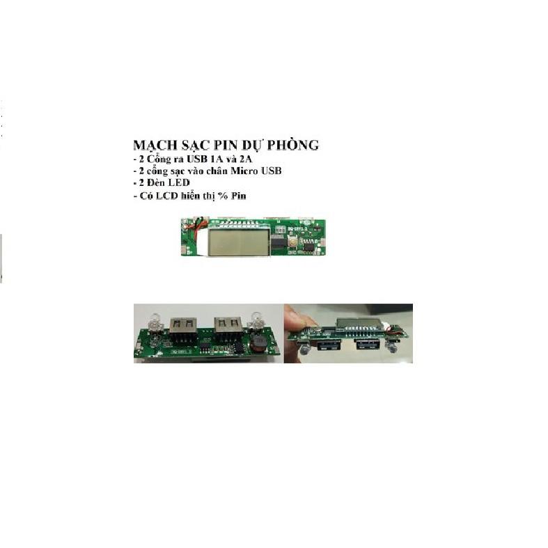 Mạch sạc dự phòng 2A- 2 cổng ra có LCD hiển thị, đèn pin