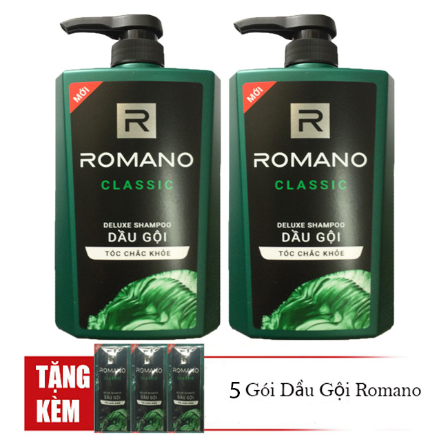 Bộ 2 Chai dầu Gội Romano Classic 650ml*2 +Tặng 5 gói dầu gội