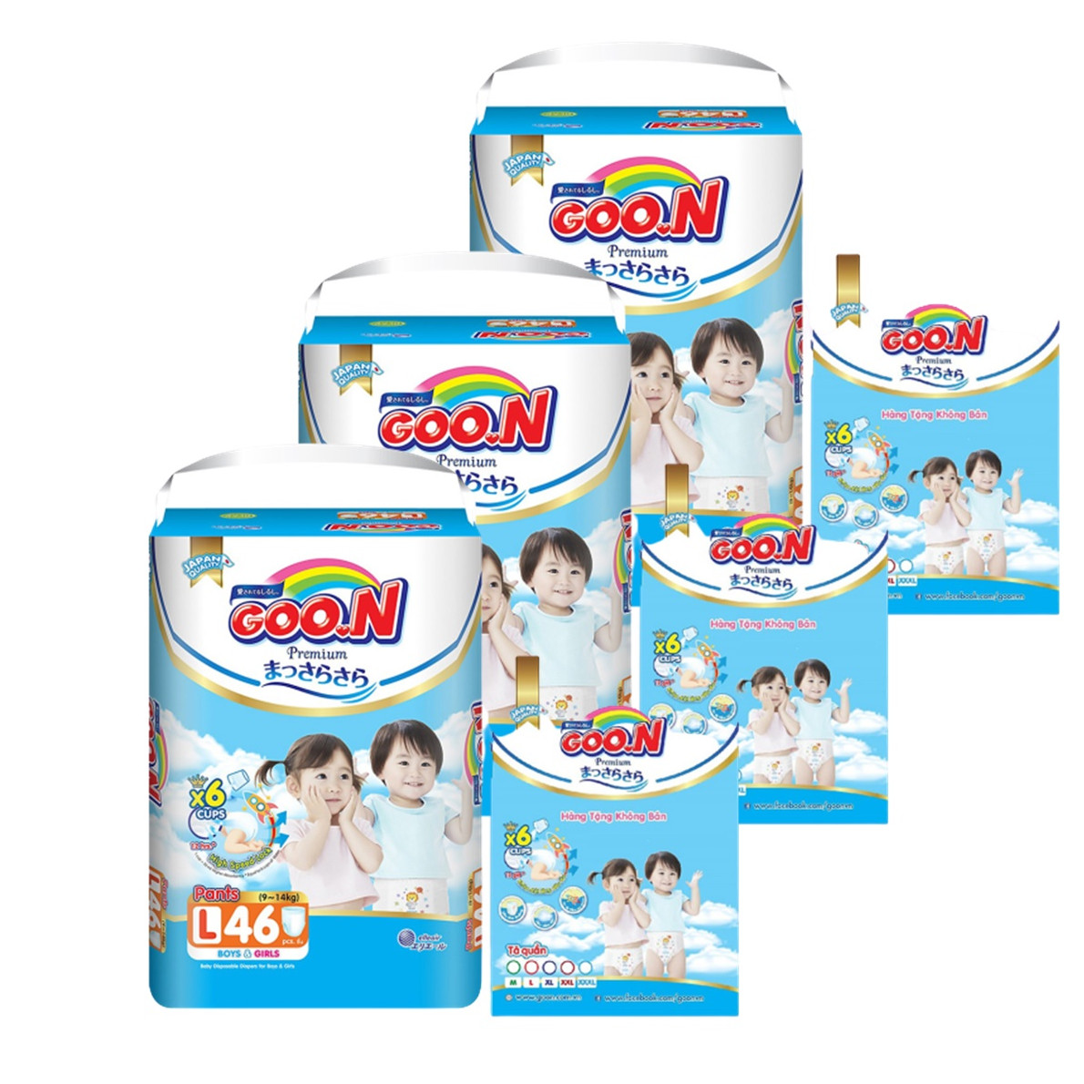 Combo 3 bịch tã quần Goon Premium M56/L46/XL42/XXL36/XXXL26 - Tặng 15 miếng cùng size