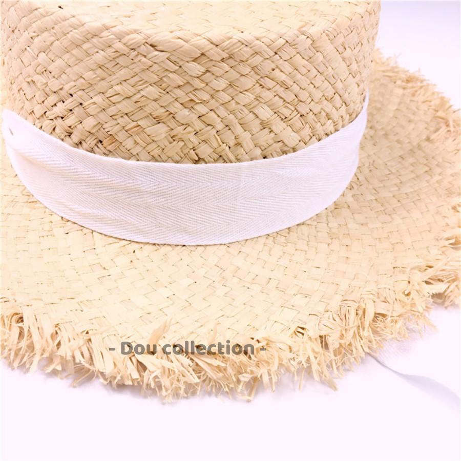 Nón Cói  Raffia Sợi Tự Nhiên Vành Tua Rua Phối Dây Nơ Đi Biển - Mã NC008
