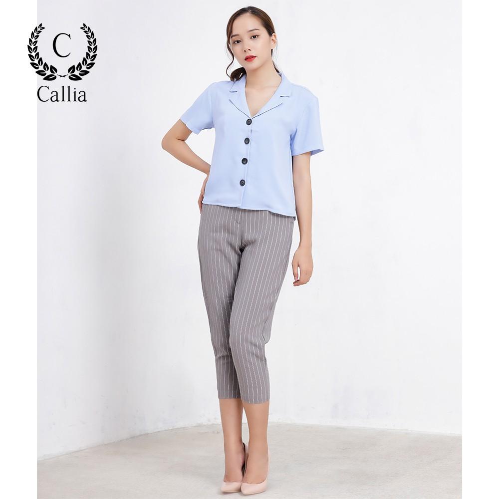 Áo sơ mi cổ Vest nữ Callia Danton shirt (Trắng/Xanh)