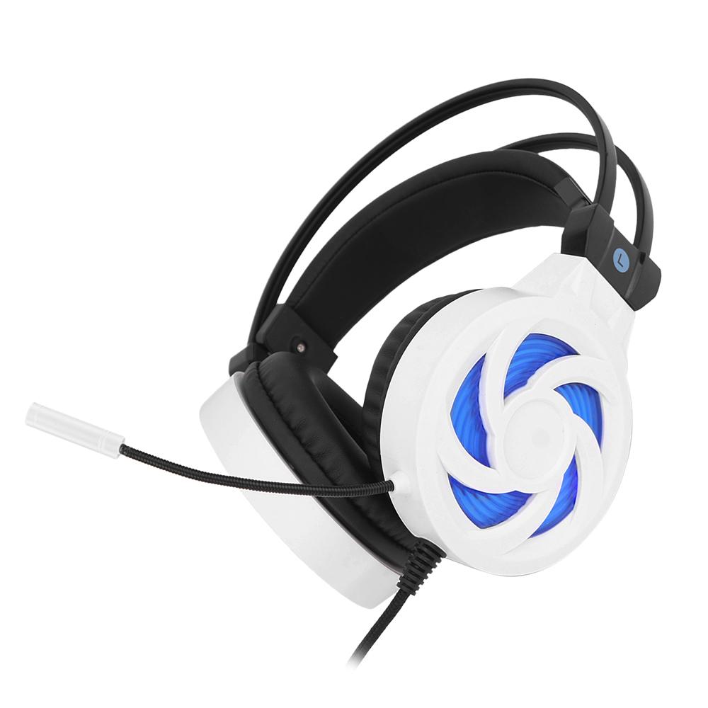 Tai nghe chơi game âm thanh nổi 3,5 mm Siêu trầm trên tai Tai nghe Đèn LED màu xanh lam có Mic cho Máy tính xách tay PC Màu trắng