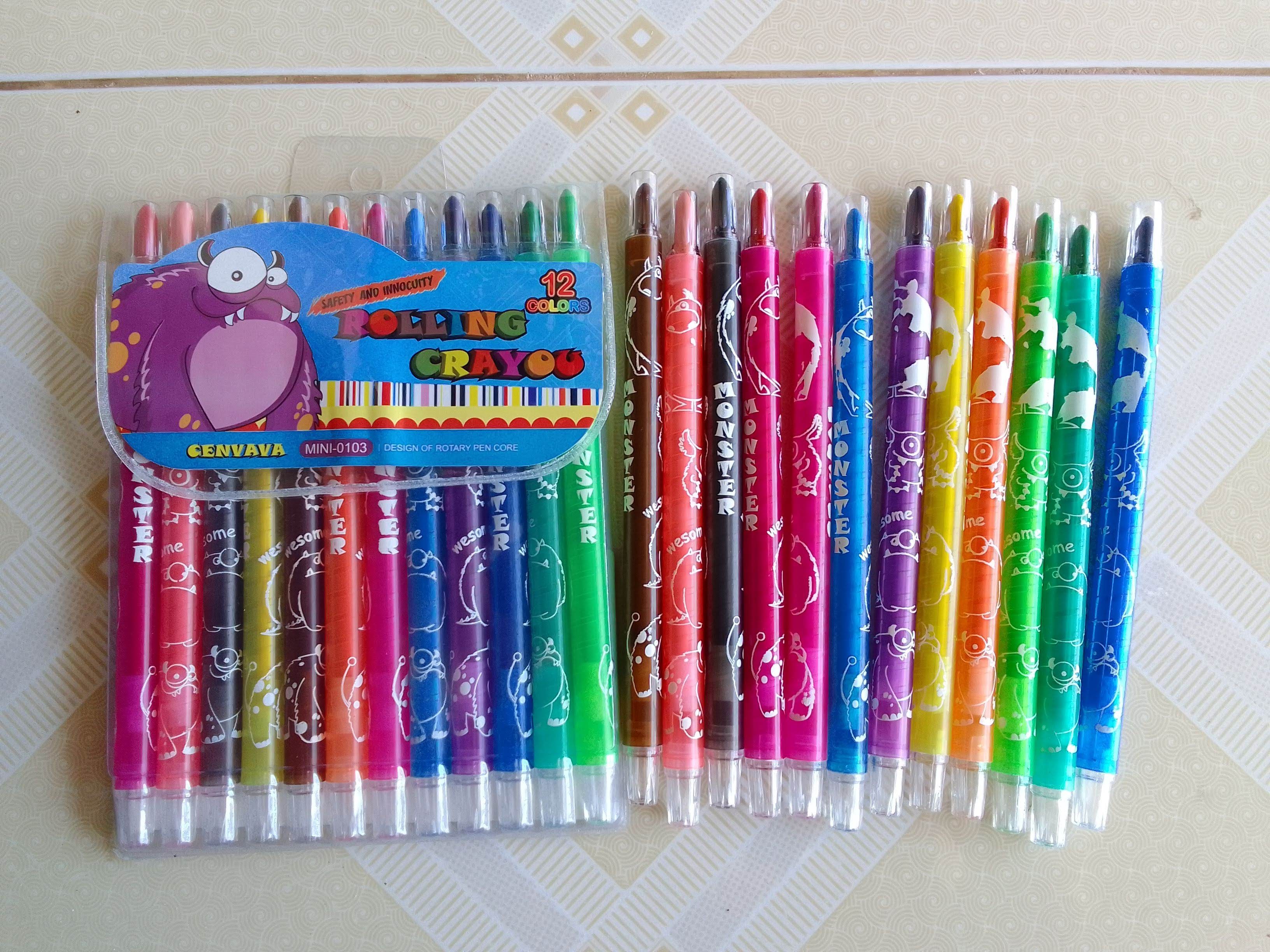 Bút sáp vặn 12 màu ngắn - 12 màu dài Rolling Crayon túi nhựa