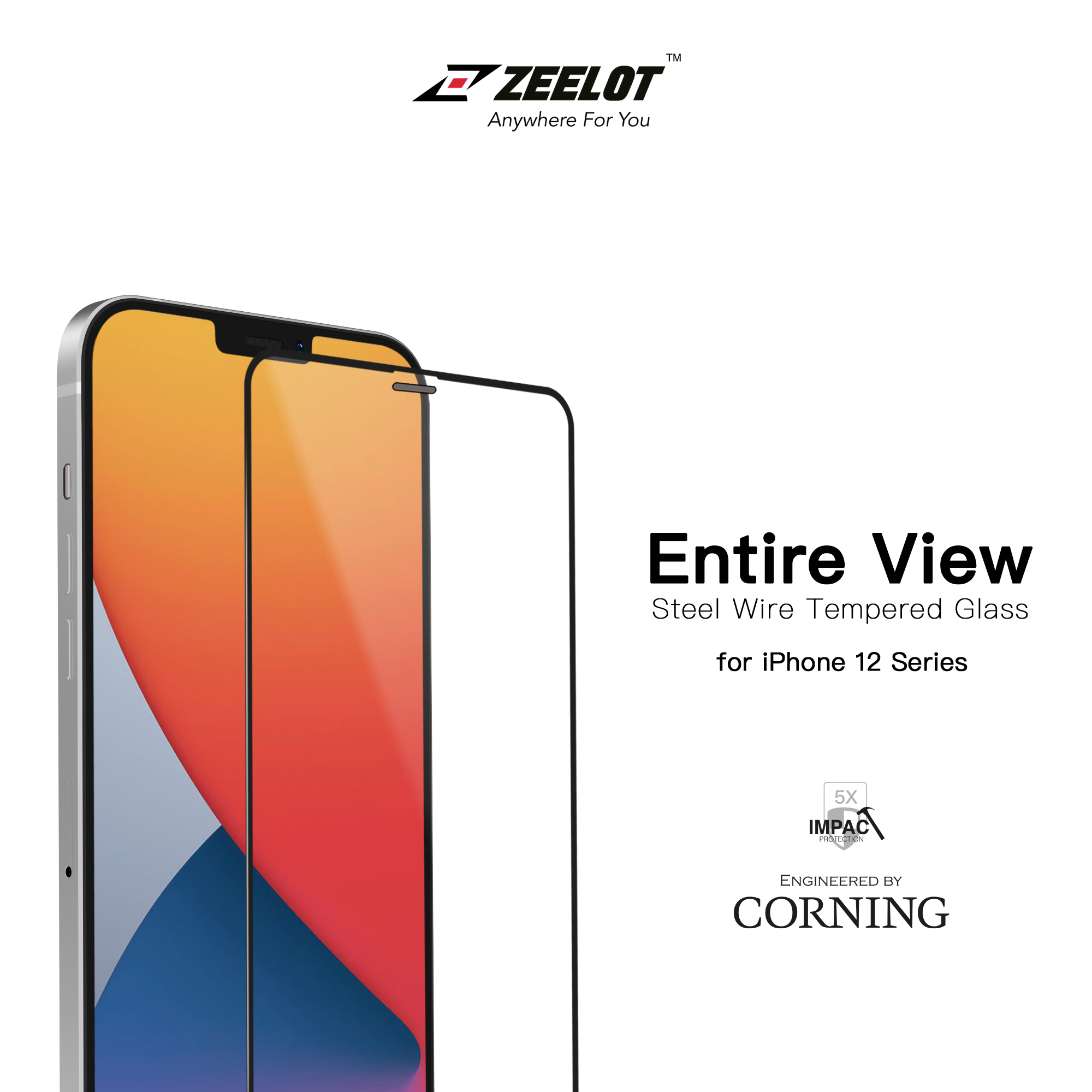 Miếng Dán Cường Lực ZEELOT Trong Full Viền Đen Có Lưới Loa cho iPhone 12 Pro Max / 12 Pro / 12 / 12 Mini_Hàng Chính Hãng