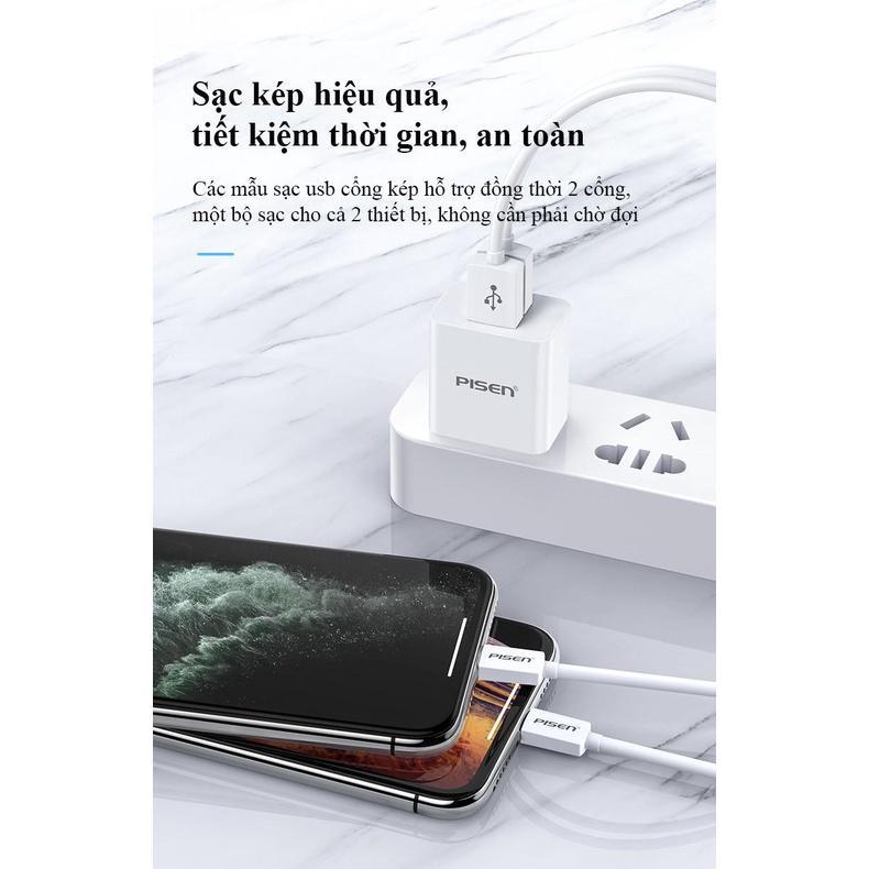 Cóc sạc PISEN DUAL USB Charger 2.1A - 2 cổng sạc - Hàng chính hãng